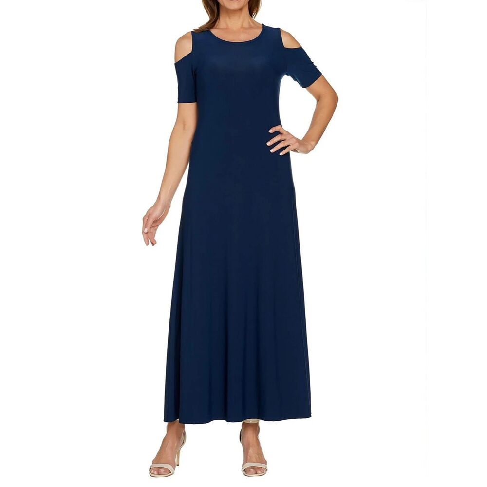 Attitudes by Renee Navy Cold Shoulder Maxi Dress Size 2x Classy/Sophisticated - Picture 2 of 5
